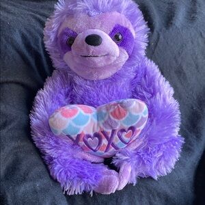 Purple Sloth Plush with Heart